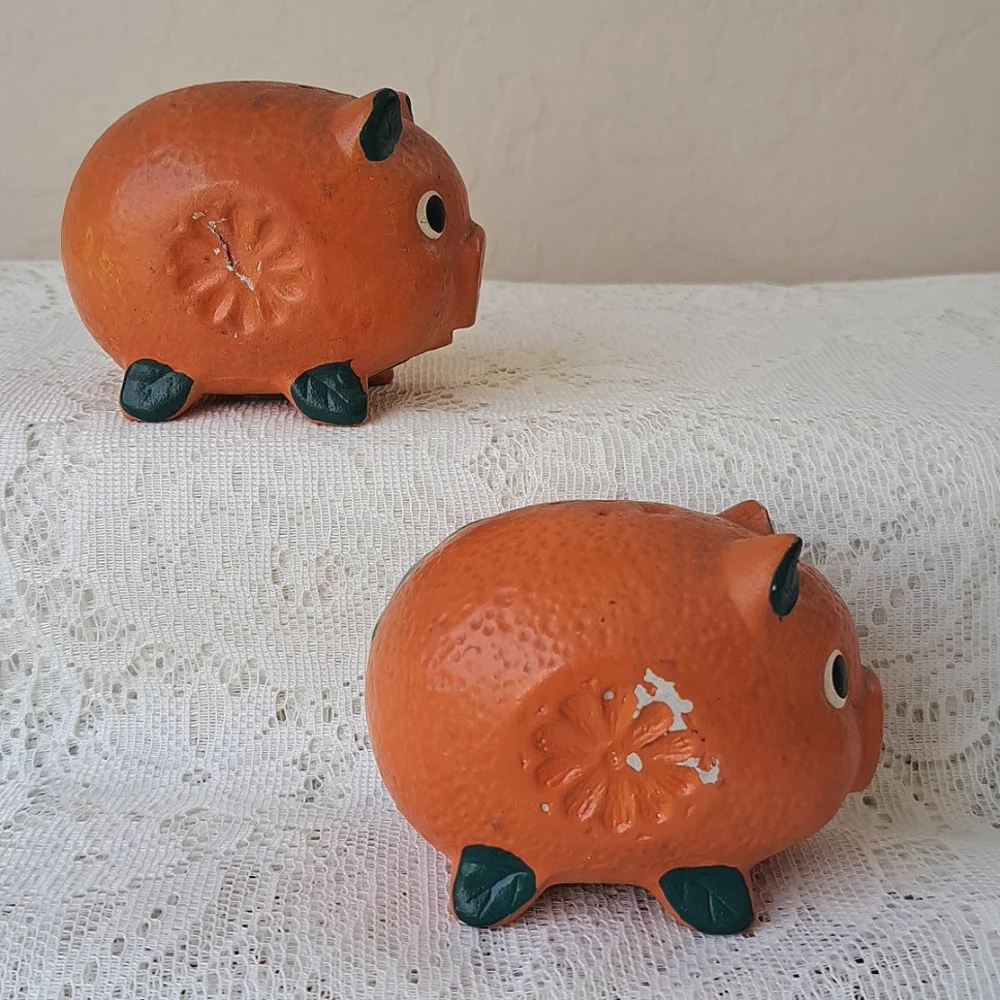 Vintage Japan Ceramic Florida Orange Fruit Pig Salt & Pepper Shakers Kitsch